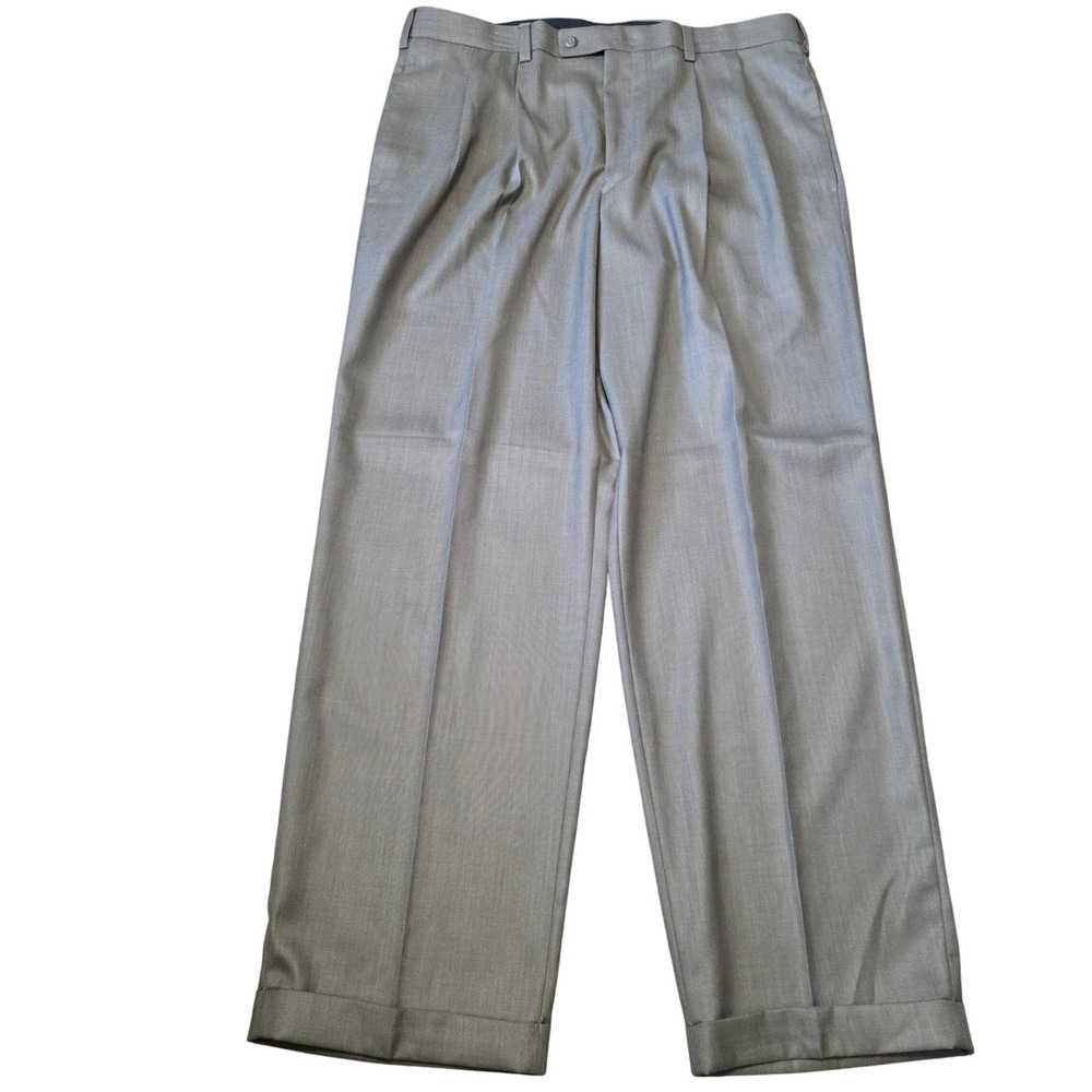 AXIST Mens Pleated Dress Pants 38x32 Mid Olive Super 100s Hi-Twist Cuffed New